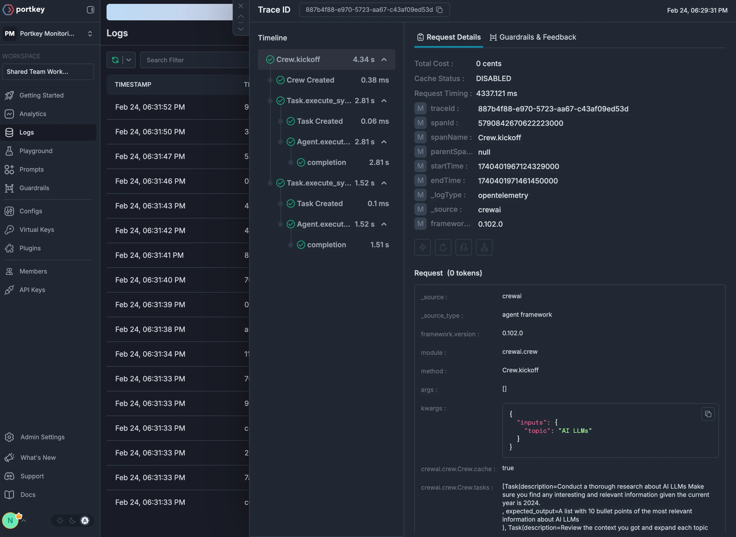 Portkey dashboard auto-instrumentation image