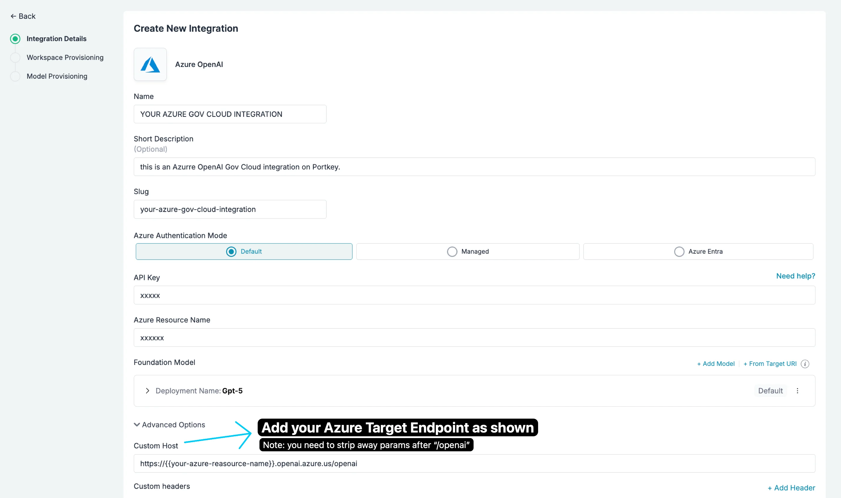 Configure Custom Host for Azure Government
