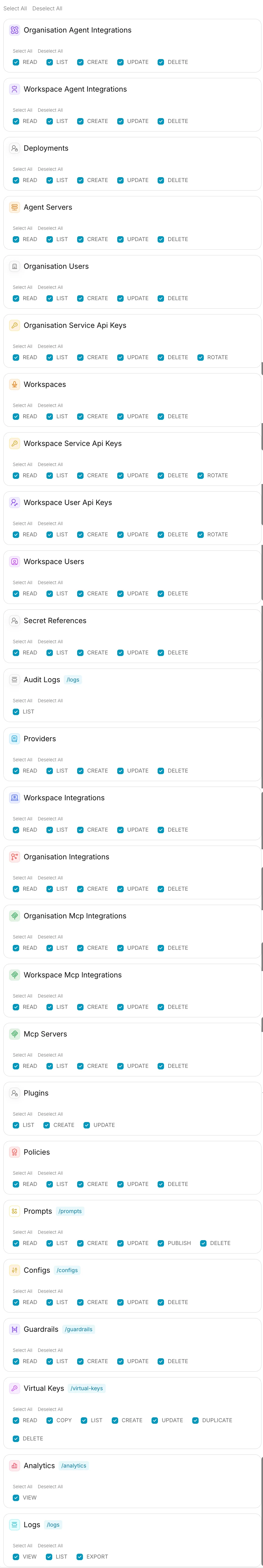 Admin API key permission scopes