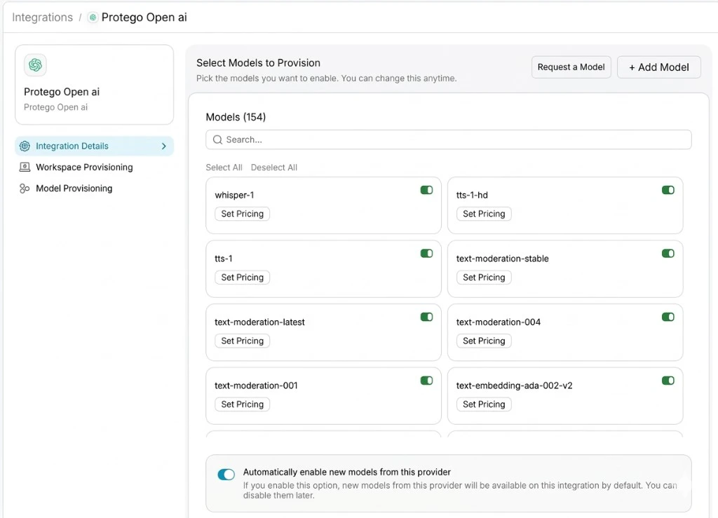 Model Provisioning Settings