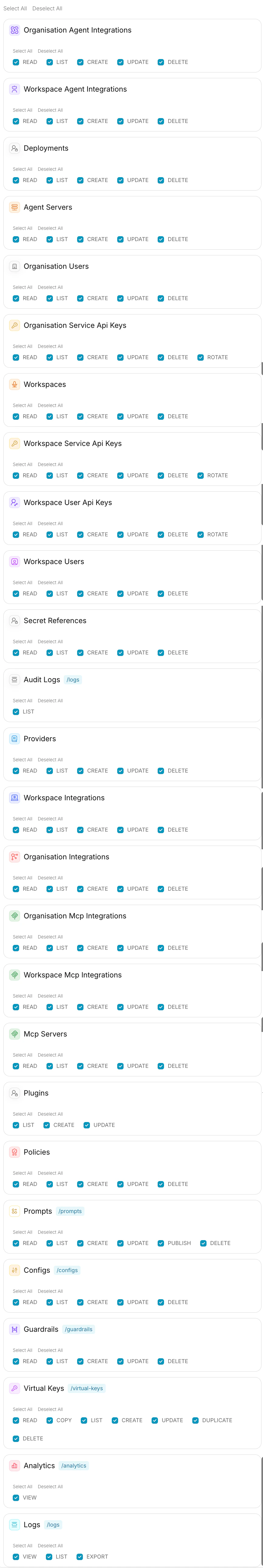 Admin API key permission scopes