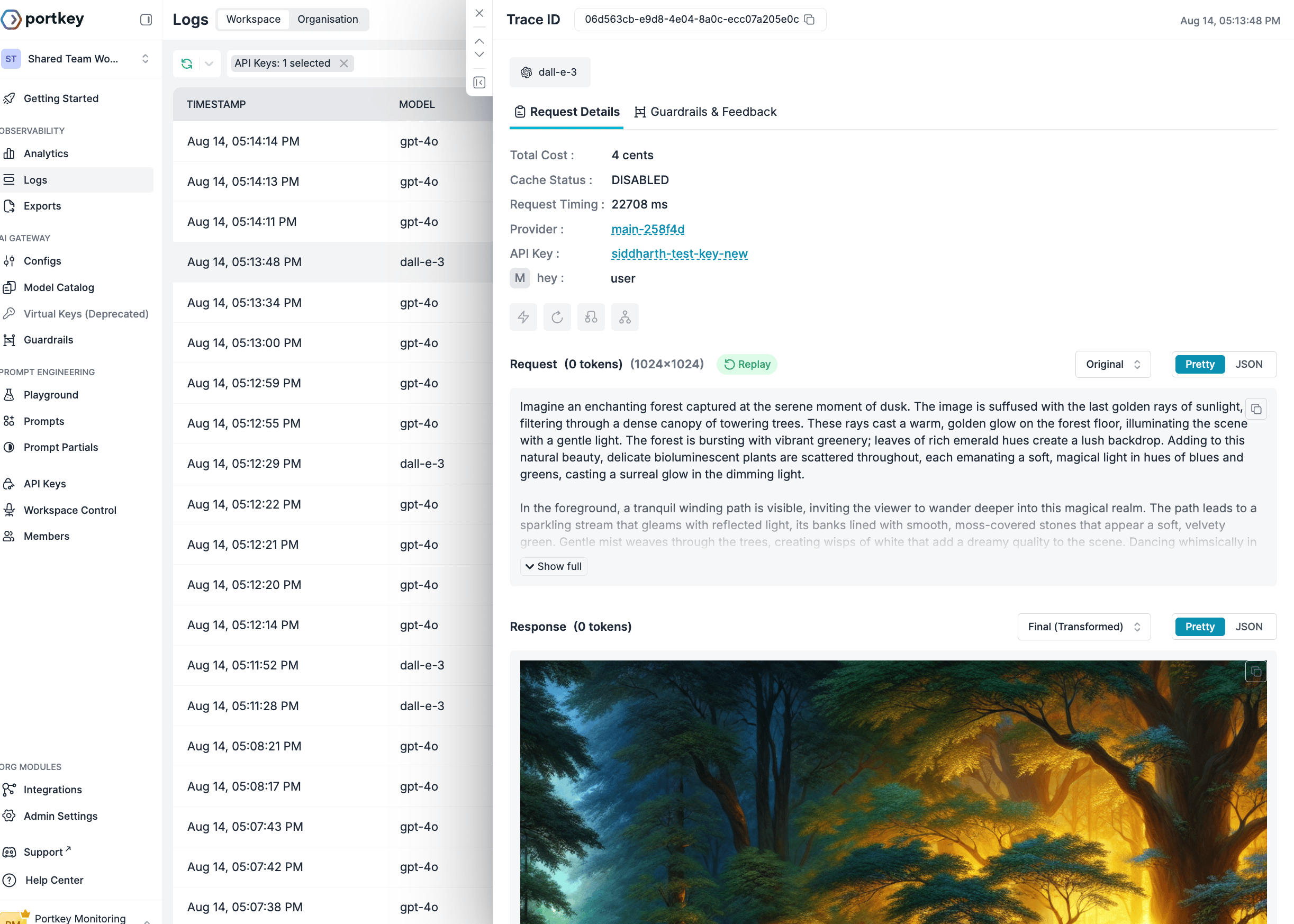 Portkey Image Generation Logs