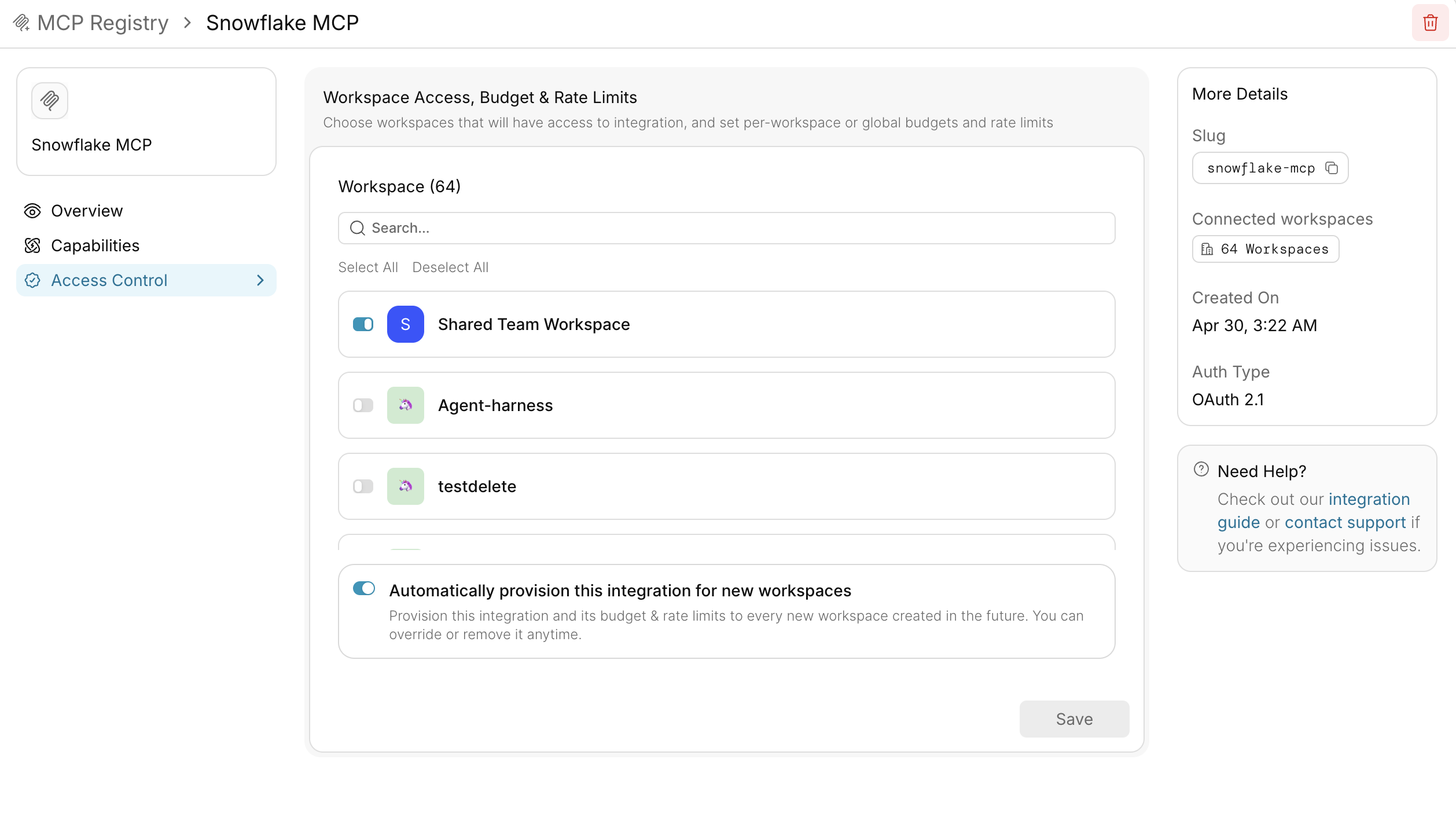Provision server access to workspaces