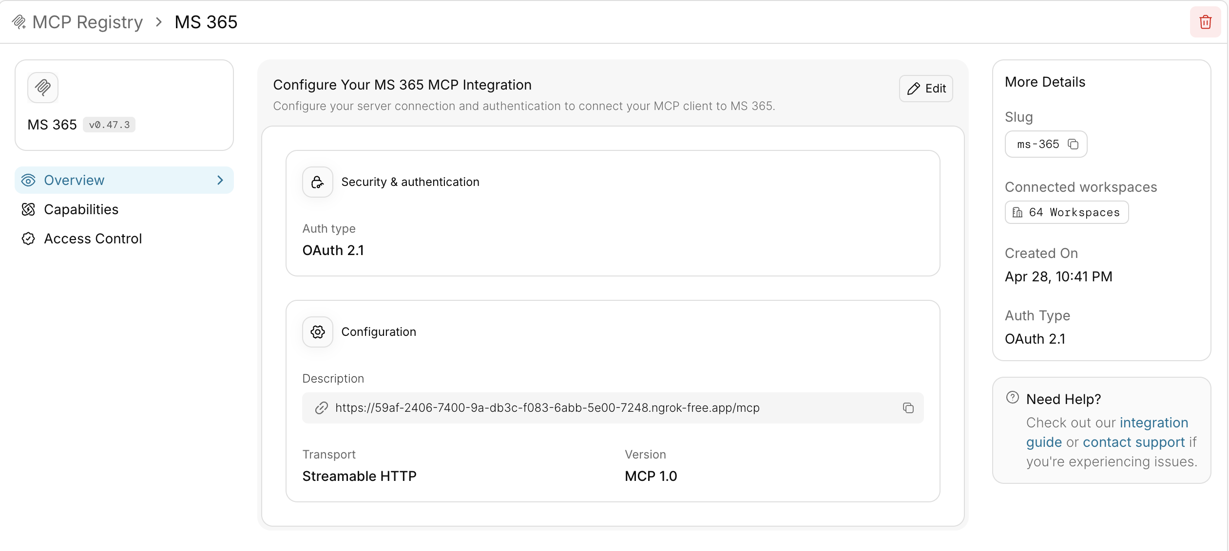 Server overview page
