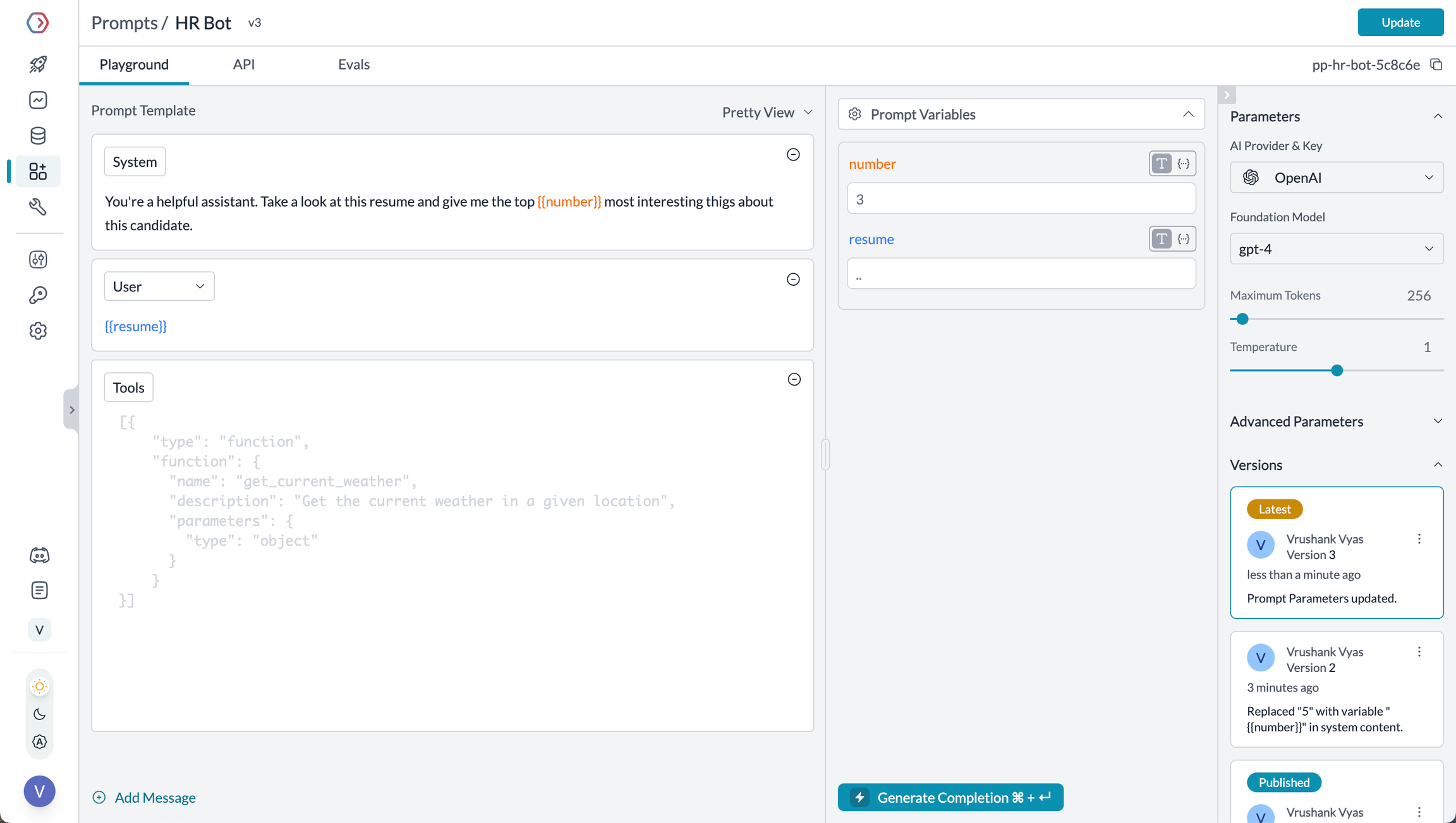 Prompt Playground Interface