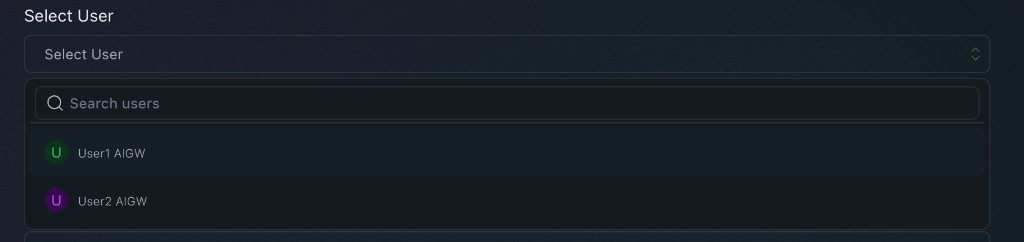 Select User dropdown — showing directory-provisioned users