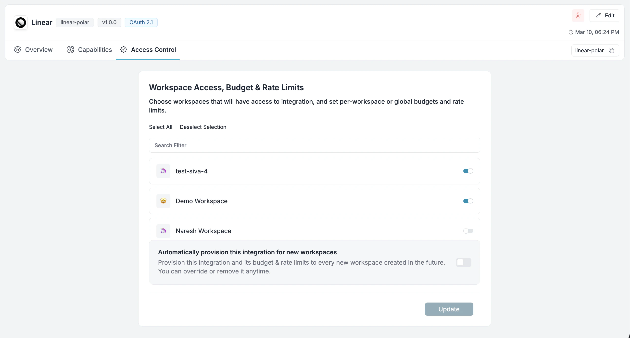 Provision server access to workspaces