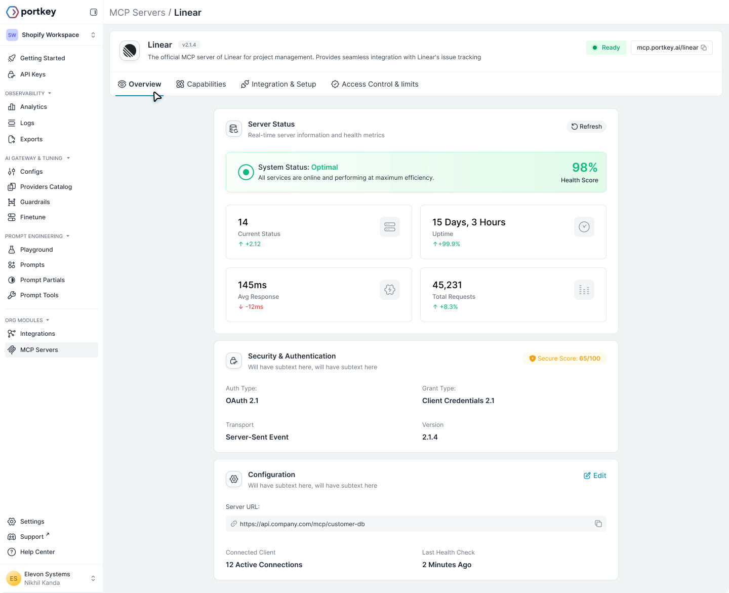 Server overview page