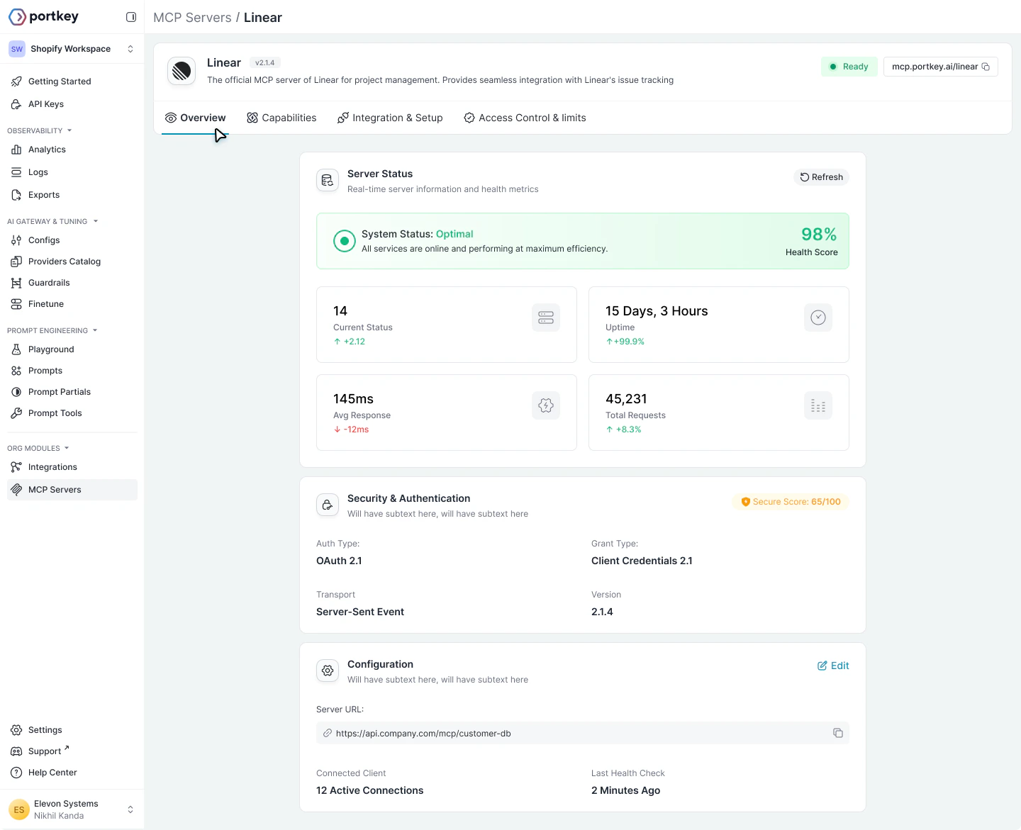 Server overview page