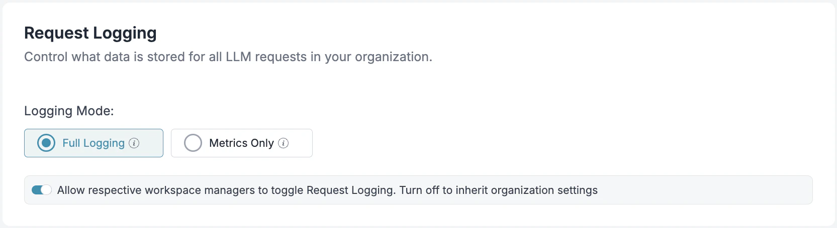 Request Logging Settings in Admin Panel