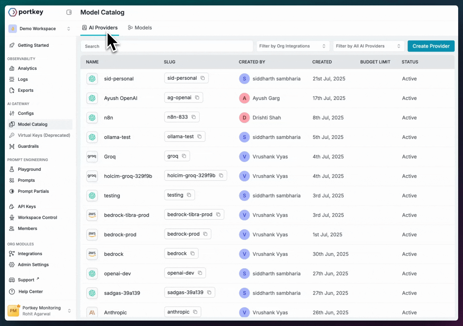 Model Catalog - Provider and Models