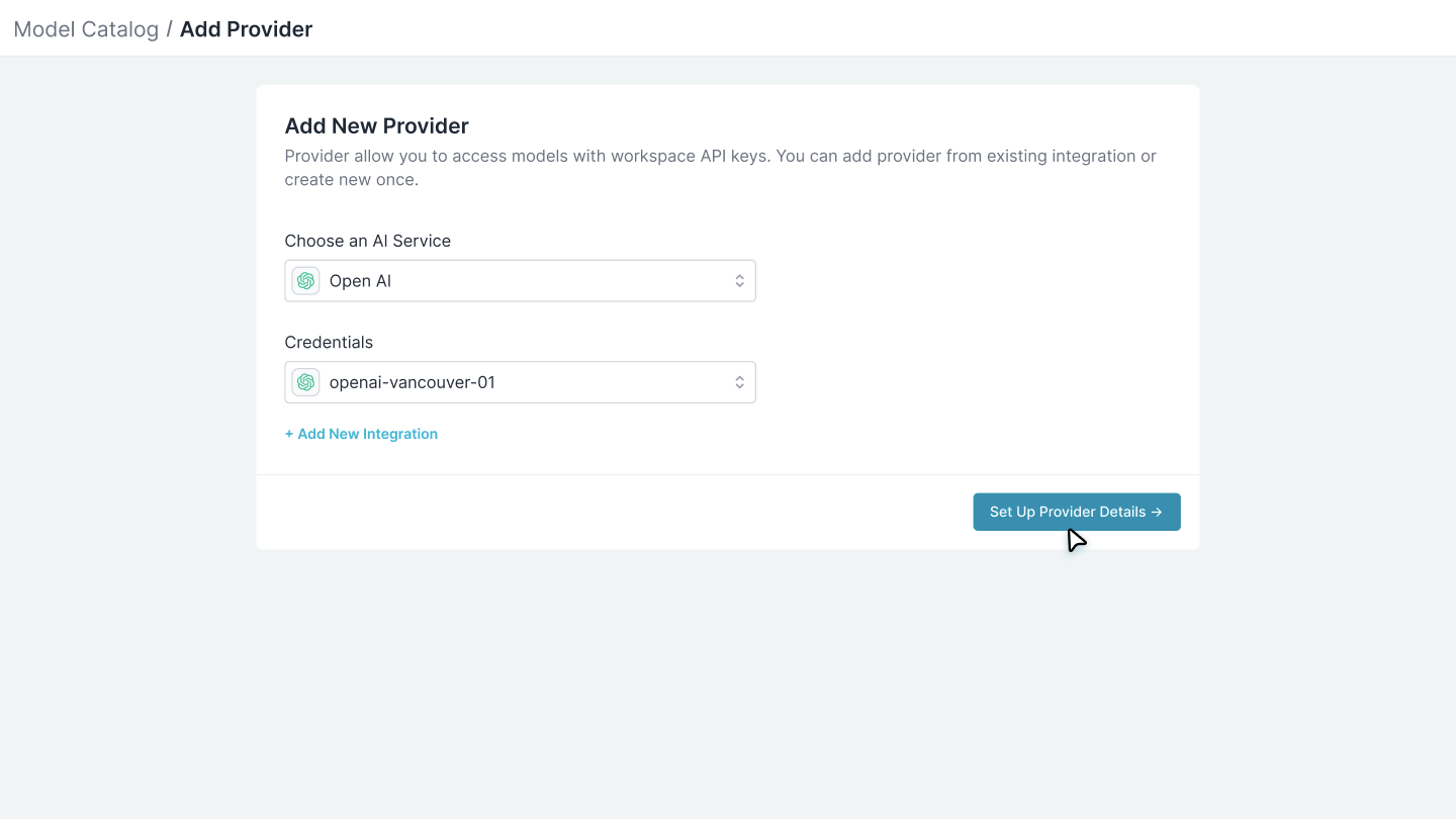 Model Catalog - Add credentials