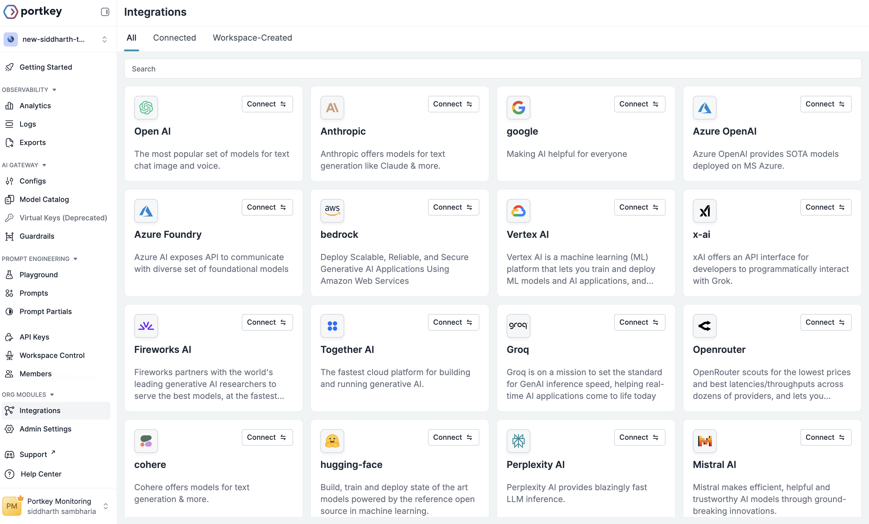 Integrations Overview Page