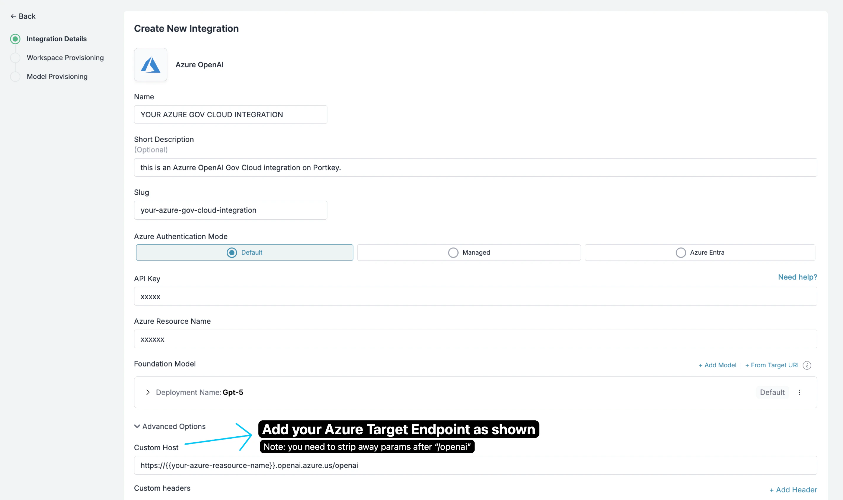 Configure Custom Host for Azure Government