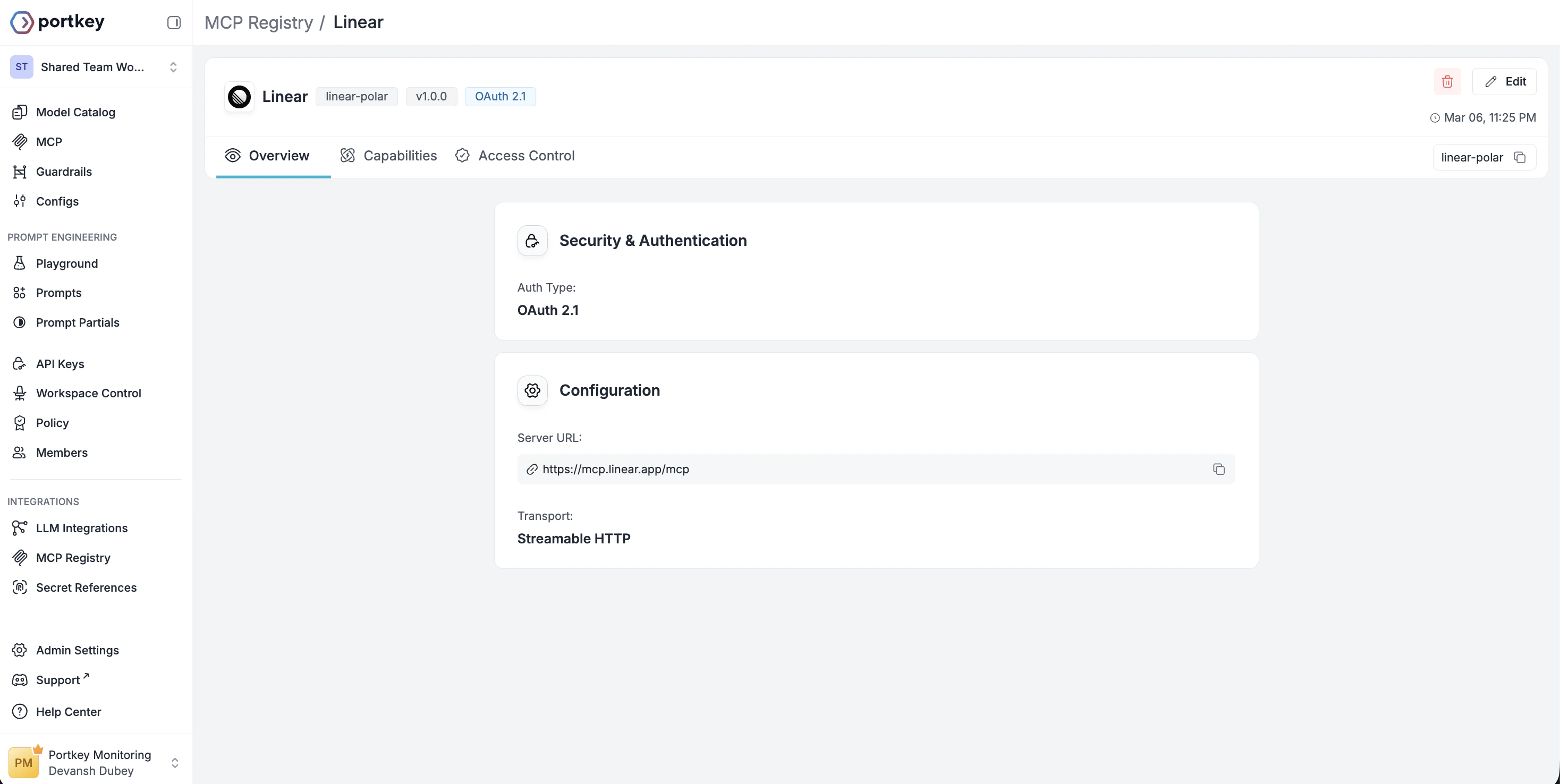 Server overview page