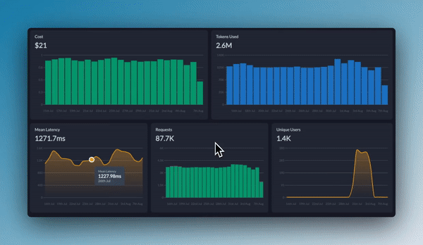 Analytics dashboard showing private LLM usage