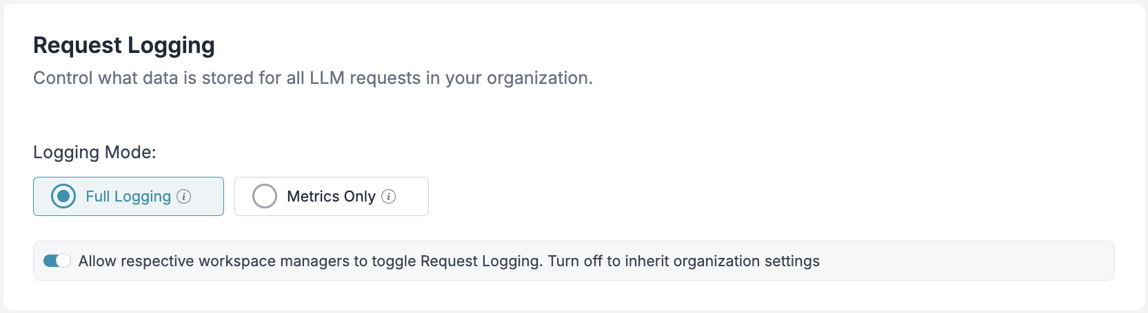 Request Logging Settings in Admin Panel