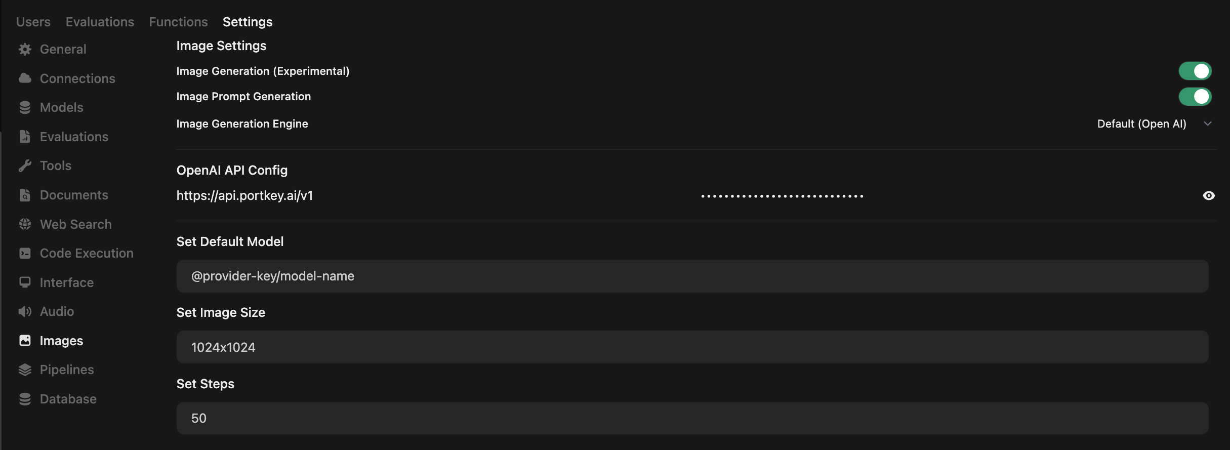 Open WebUI Images Settings