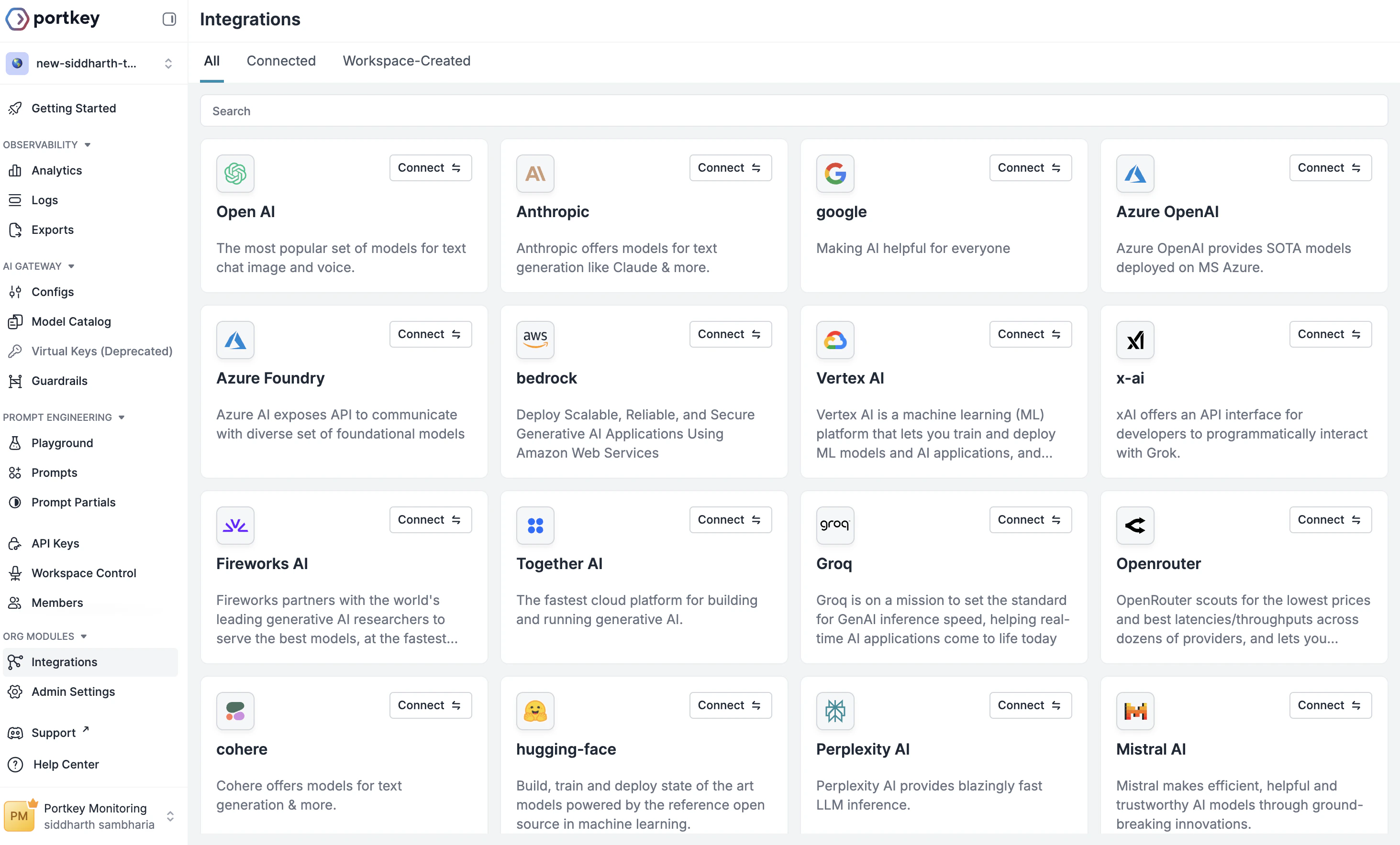 Integrations Overview Page
