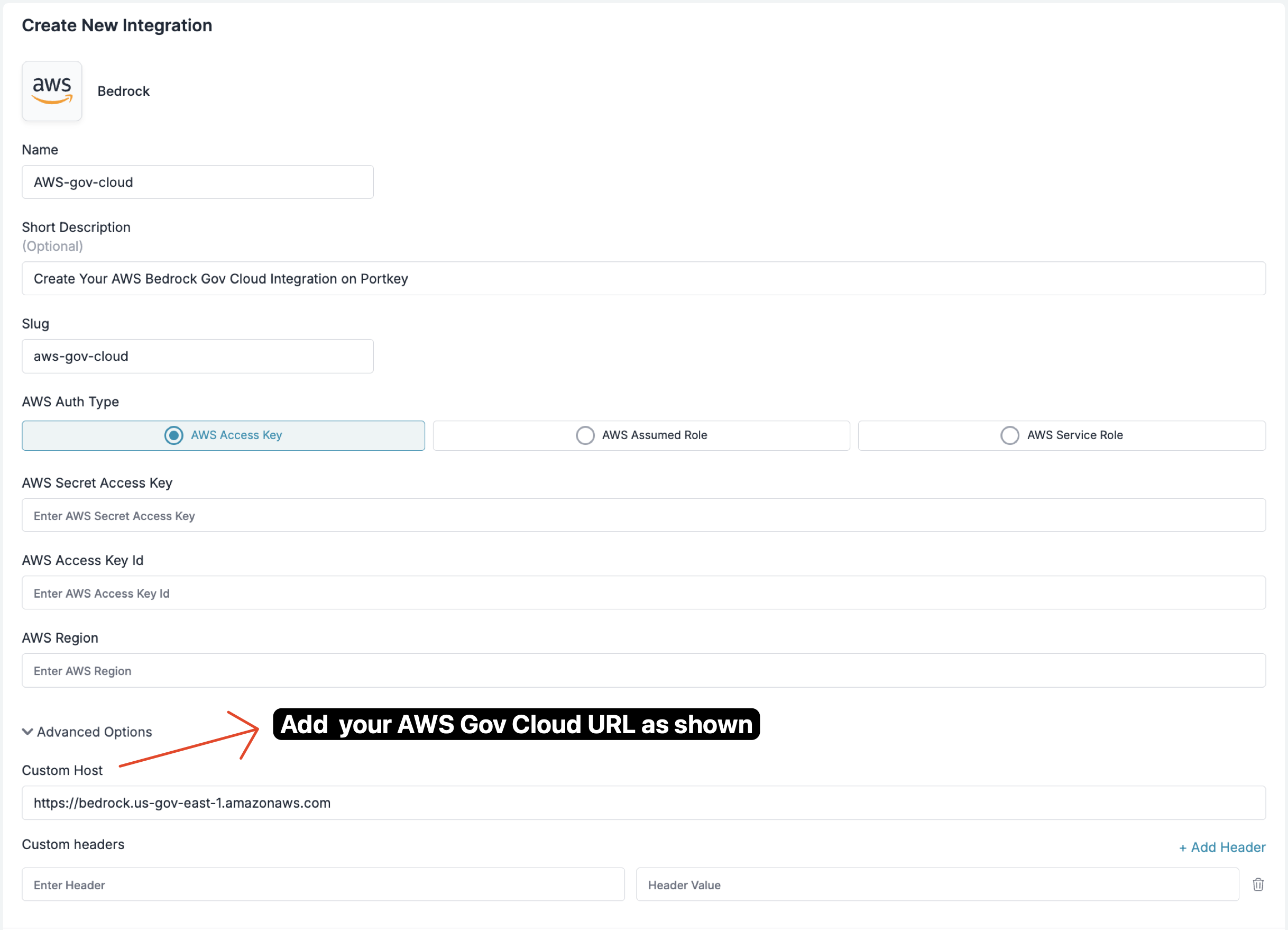 Configure Custom Host for AWS GovCloud