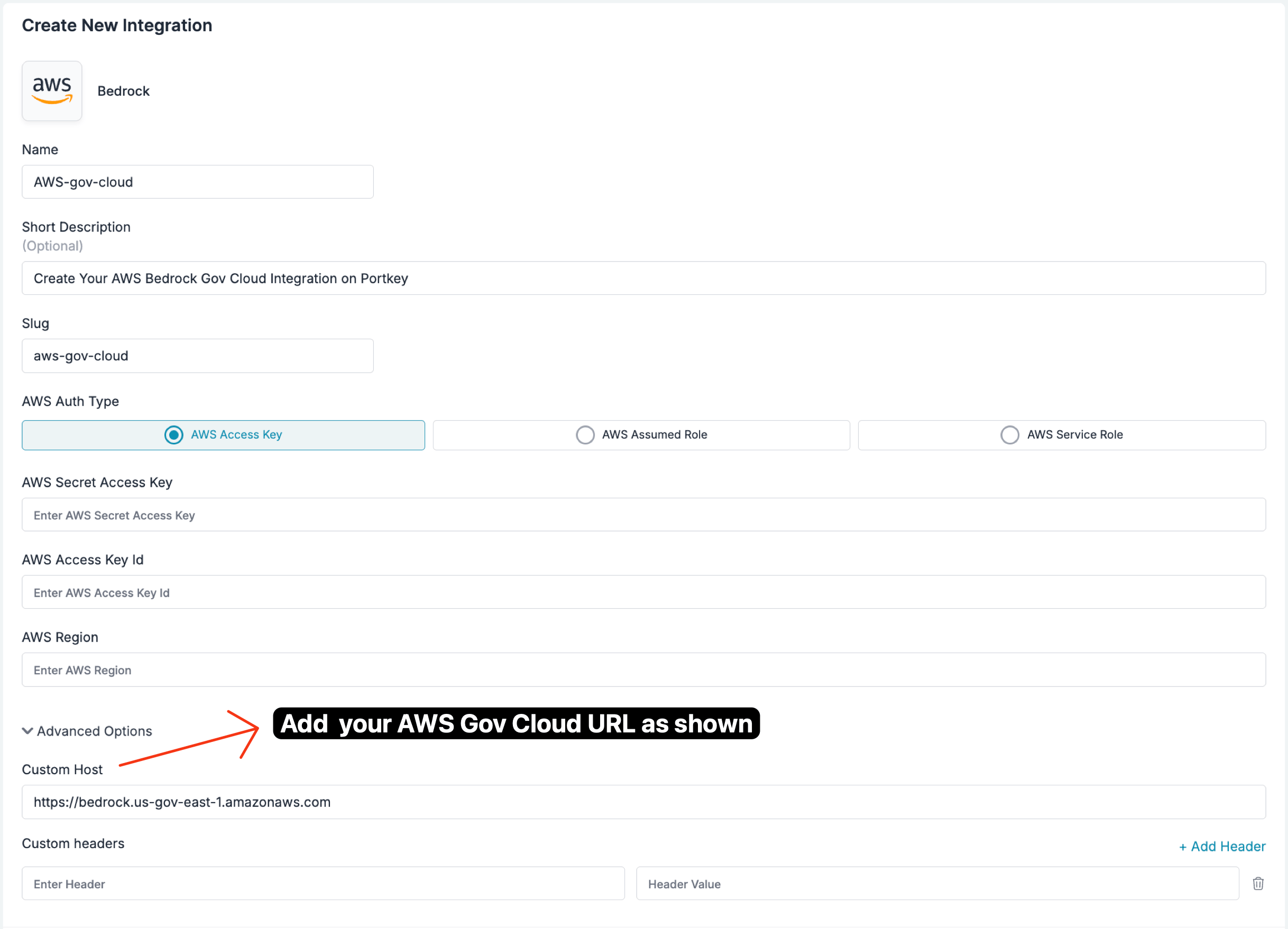 Configure Custom Host for AWS GovCloud