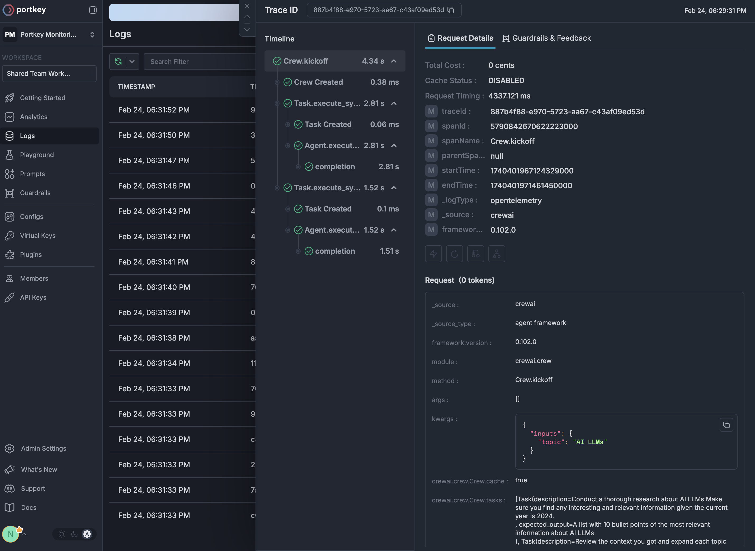 Portkey dashboard auto-instrumentation image