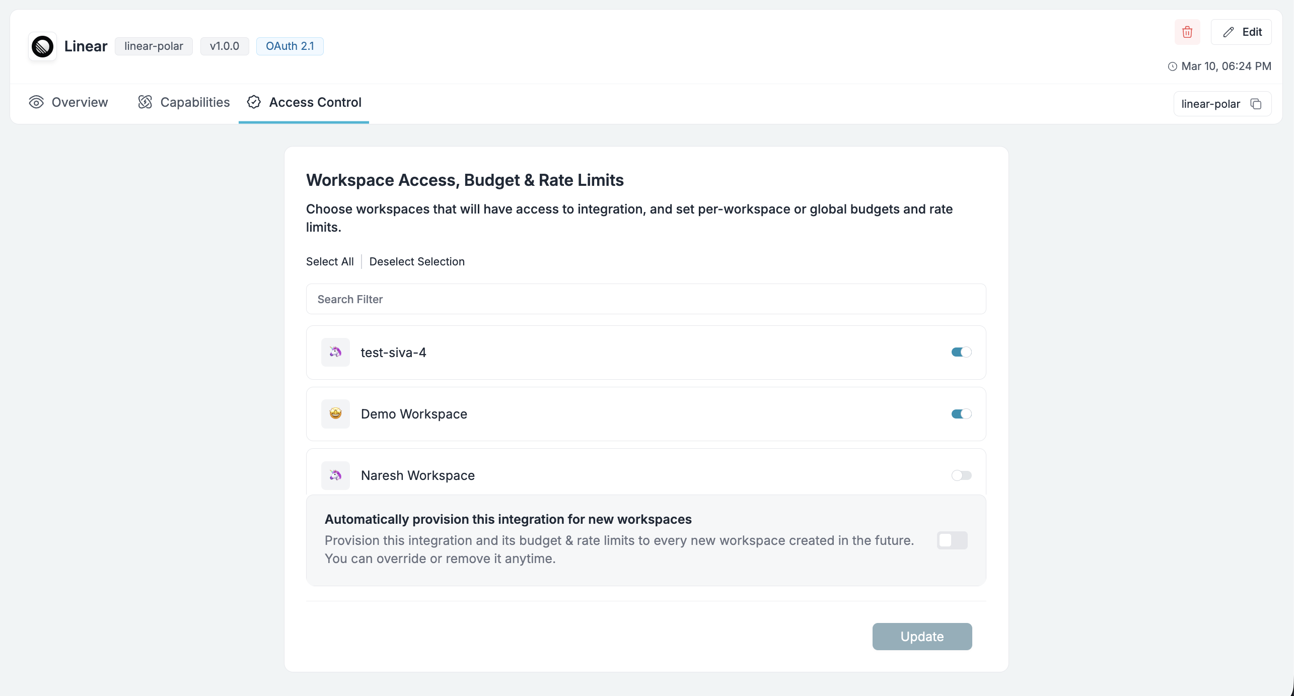 Provision server access to workspaces