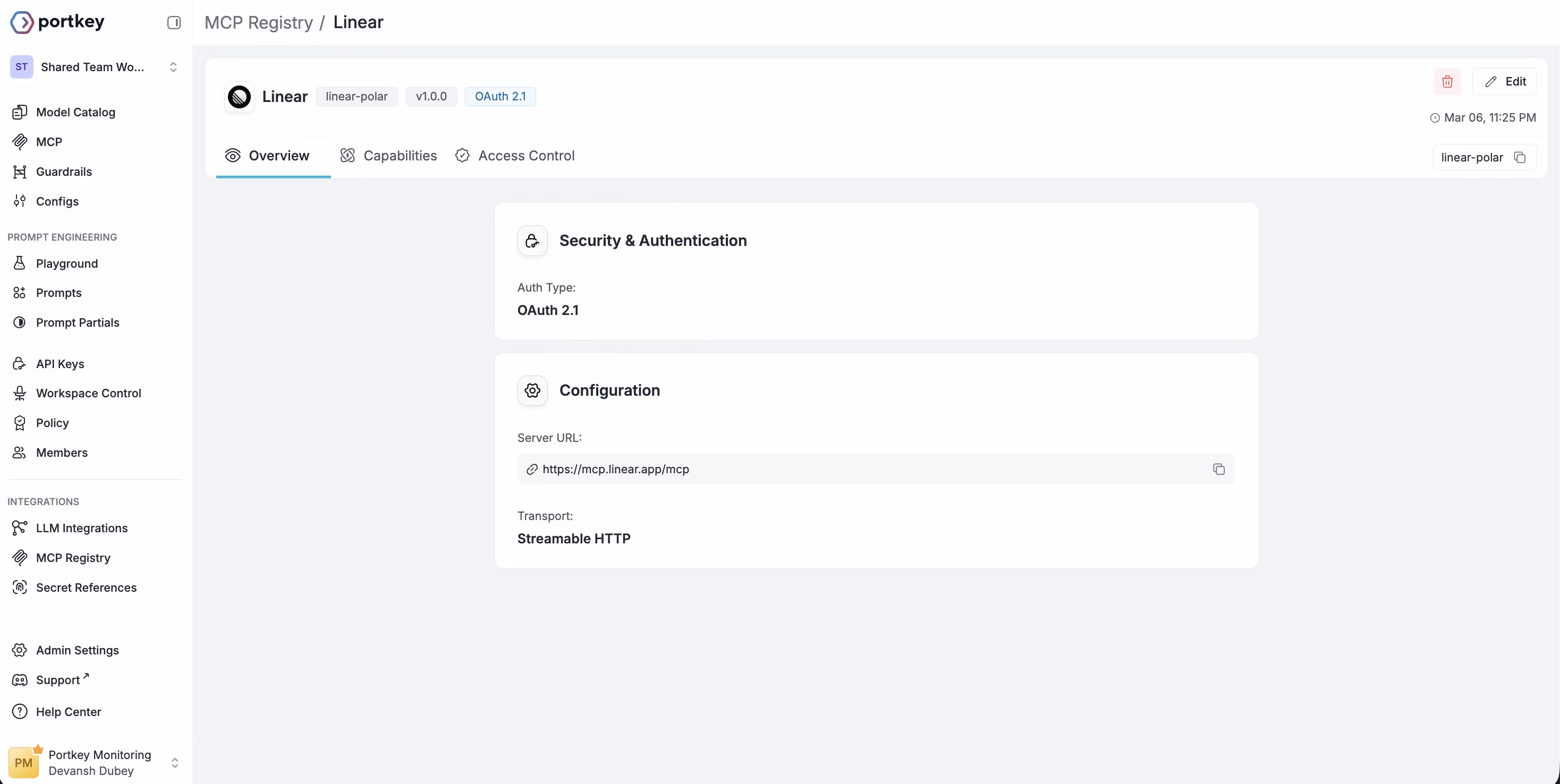 Server overview page