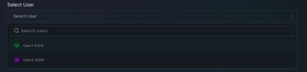 Select User dropdown — showing directory-provisioned users