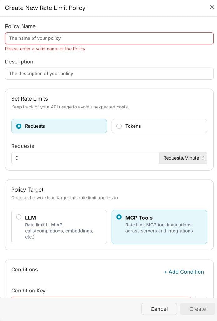Create MCP Rate Limit Policy