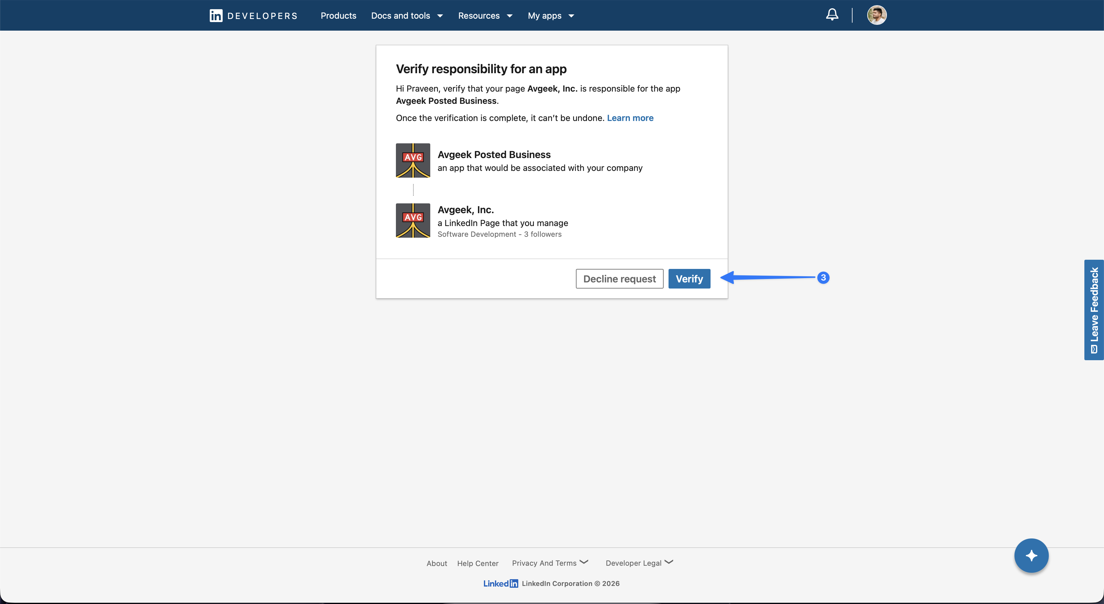 LinkedIn Pages setup: approve the page association.