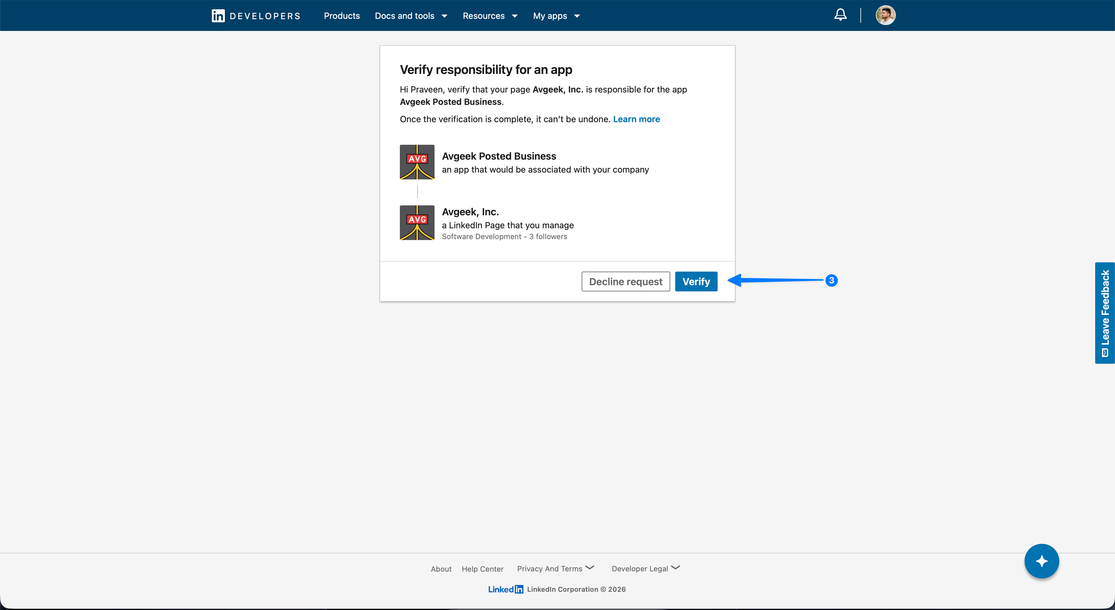 LinkedIn Pages setup: approve the page association.