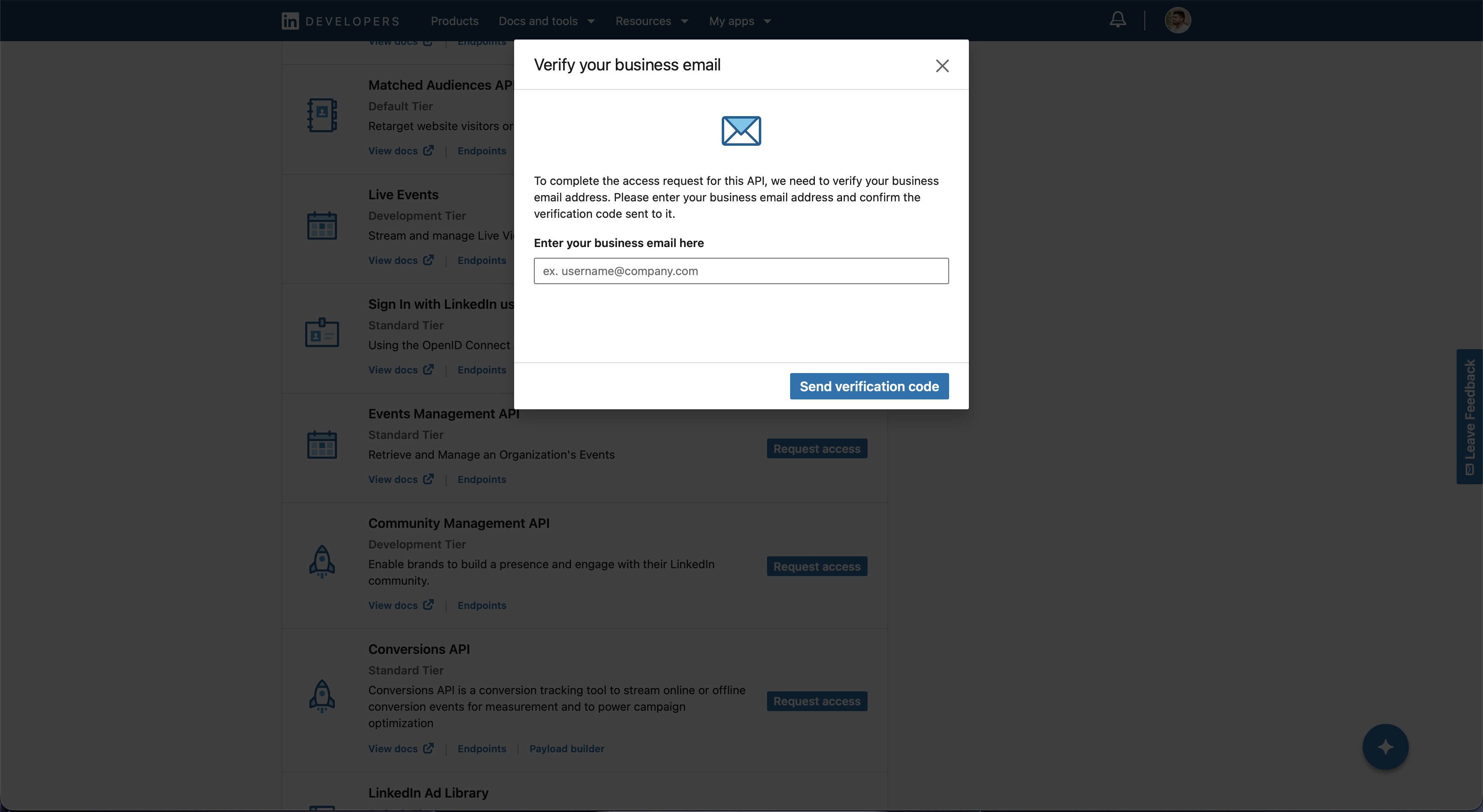 LinkedIn Pages setup: verify your business email.