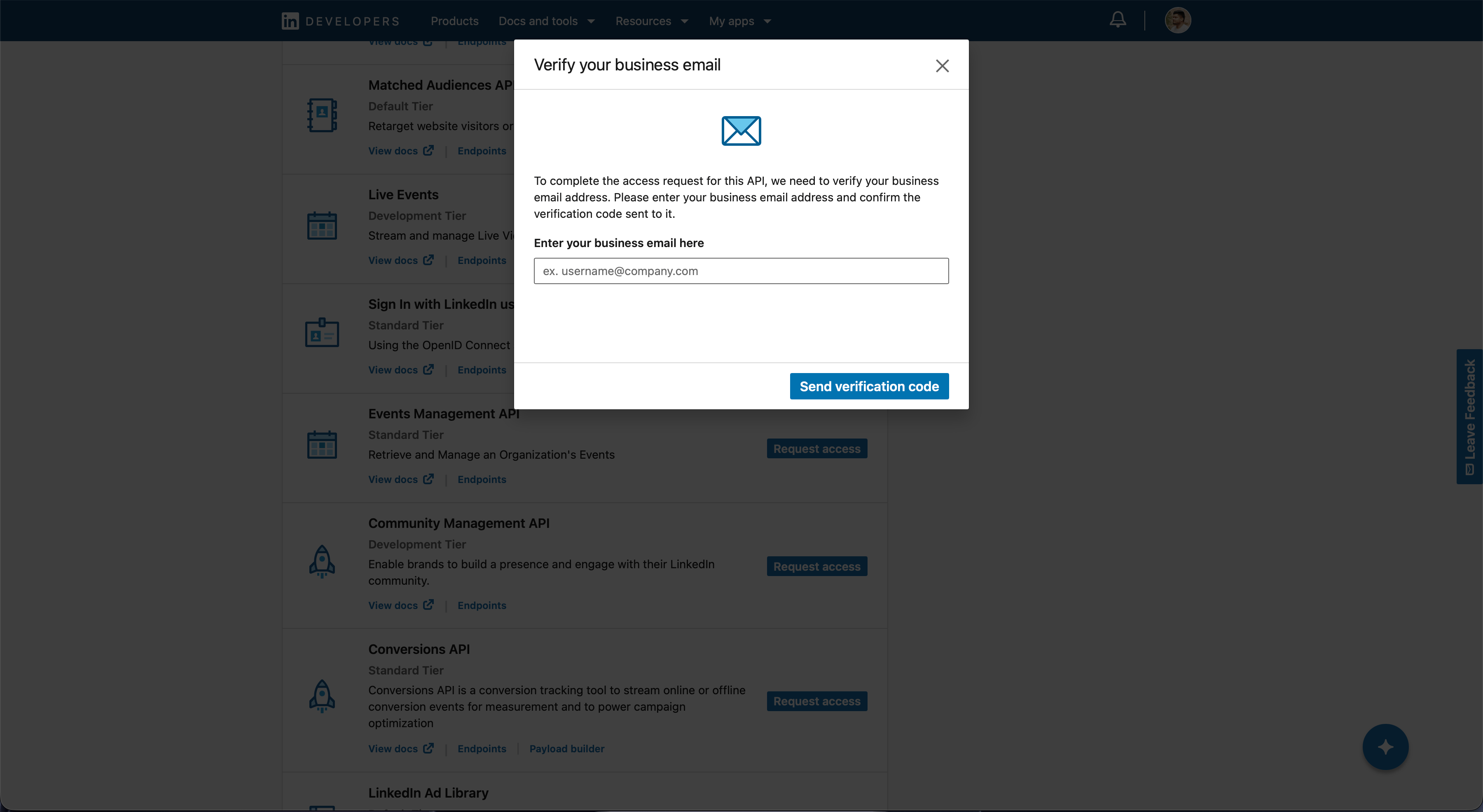 LinkedIn Pages setup: verify your business email.