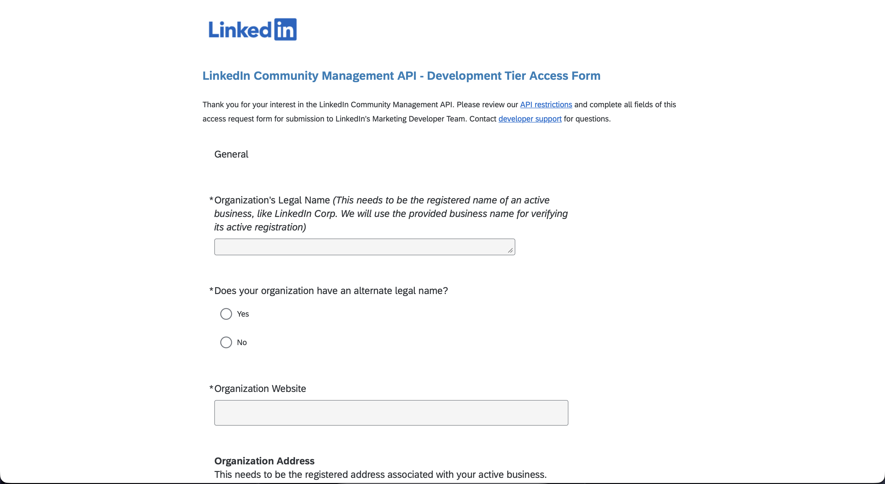 LinkedIn Pages setup: enter organization details.