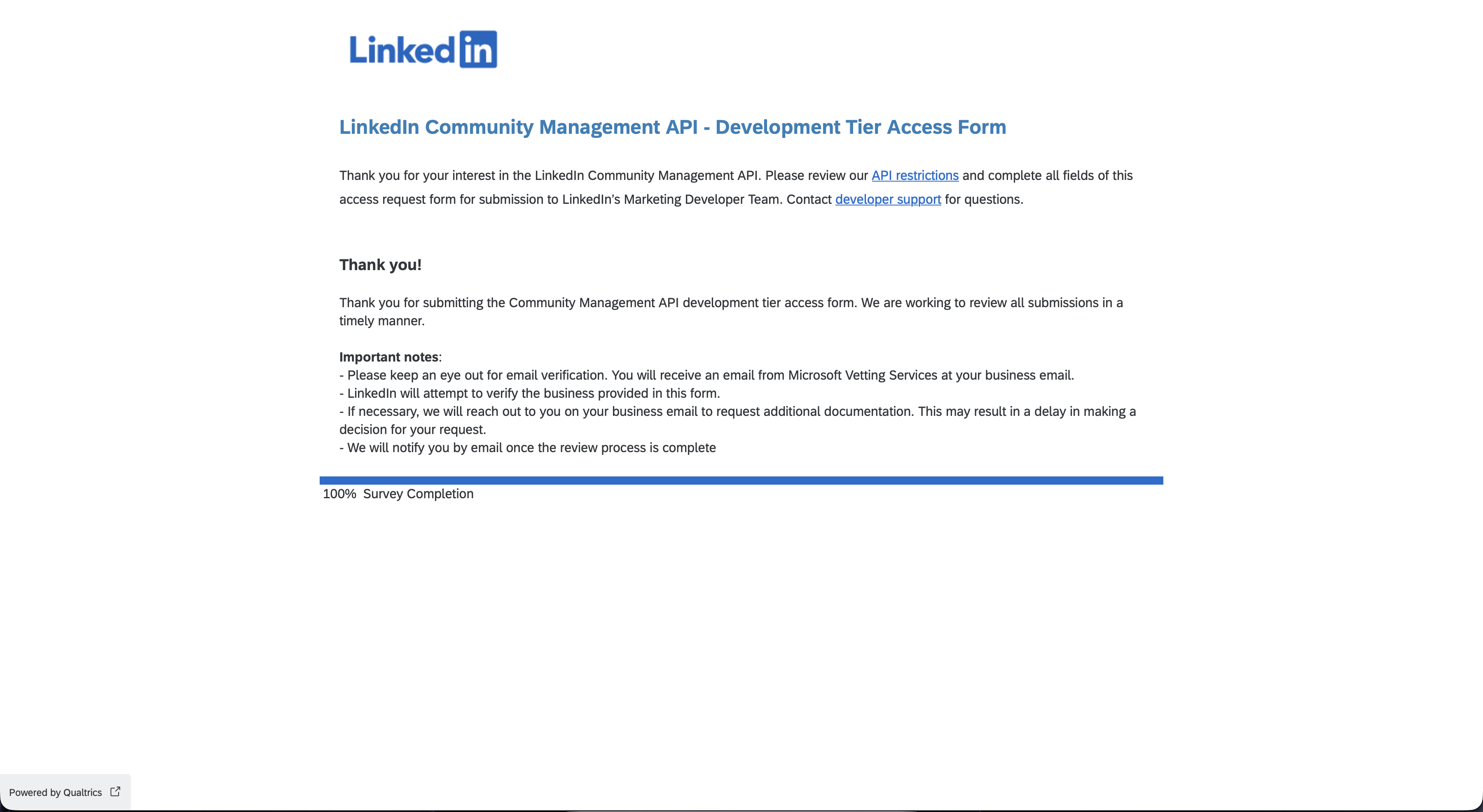 LinkedIn Pages setup: wait for linkedin review.