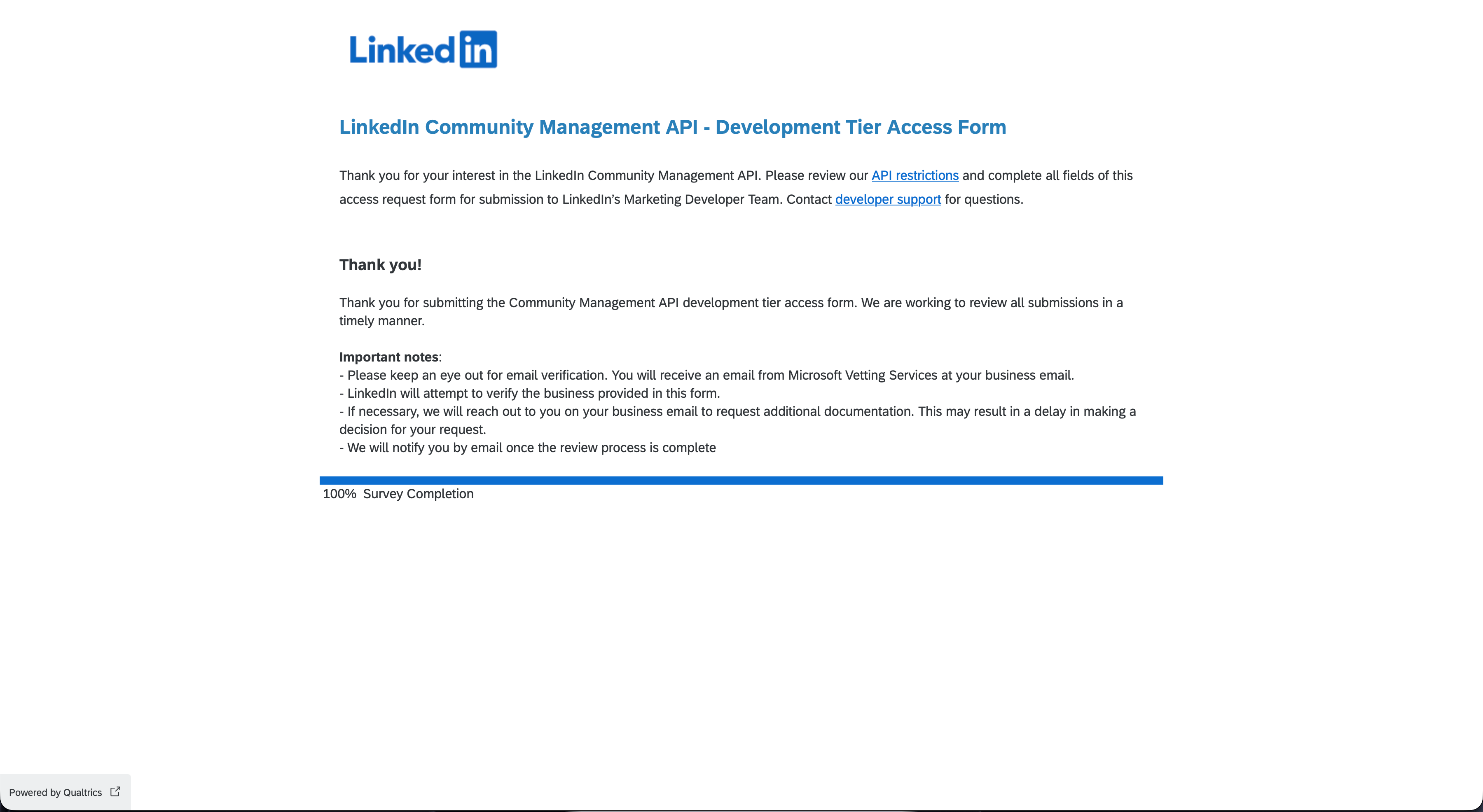 LinkedIn Pages setup: wait for linkedin review.