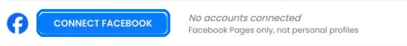 The Facebook row on the Accounts page with the hint Facebook Pages only, not personal profiles