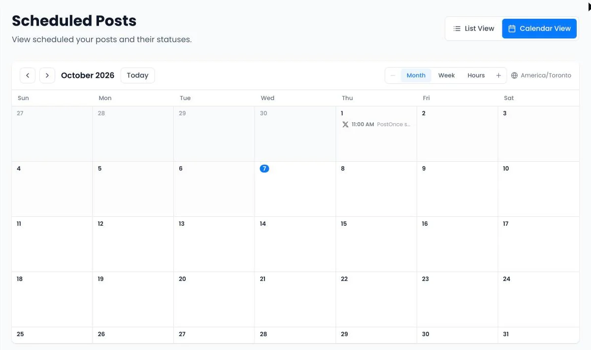The Scheduled Posts calendar in month view