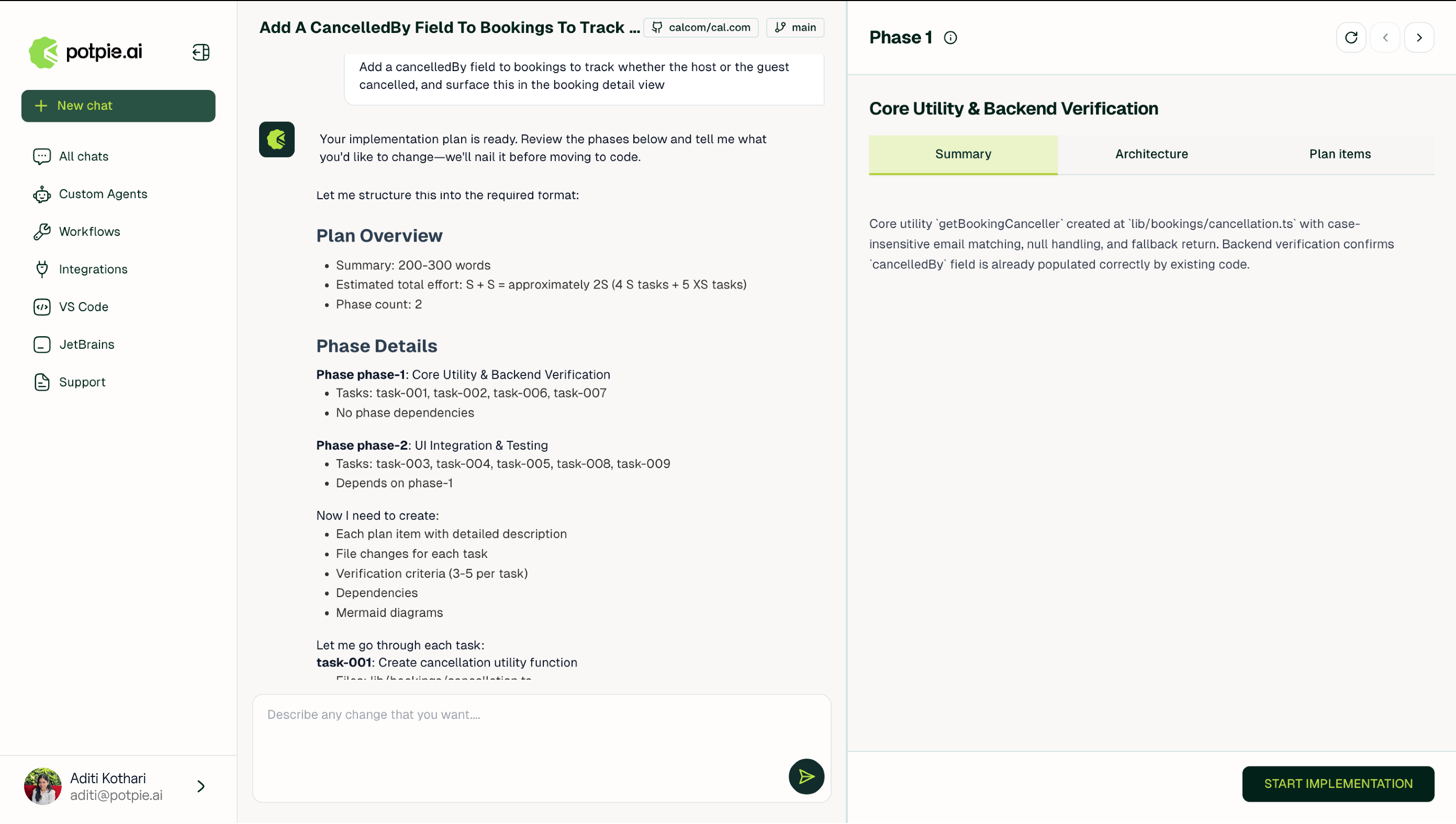 Plan summary tab