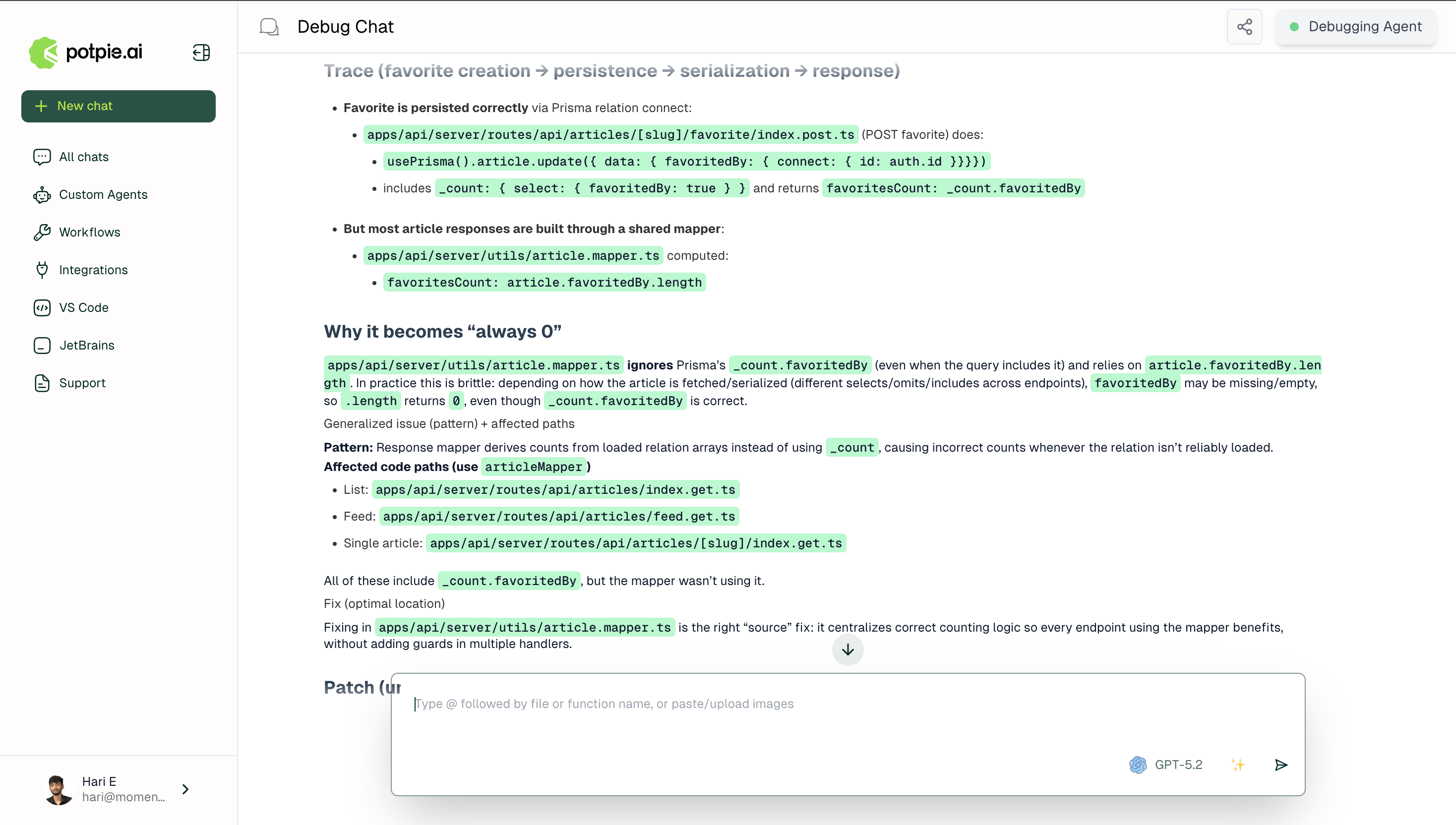Bug analysis and targeted fix