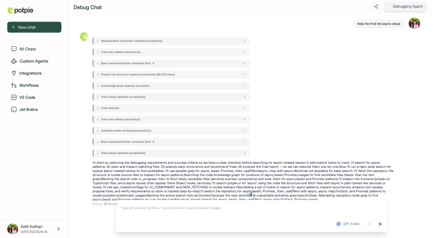 Debug agent investigating