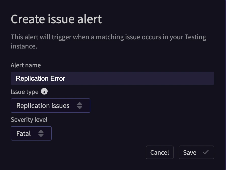 Example replication issue alert setup