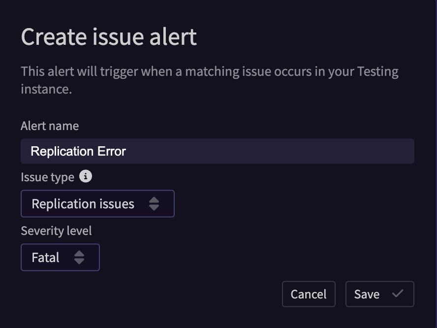 Example replication issue alert setup