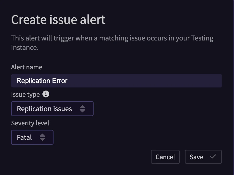Example replication issue alert setup