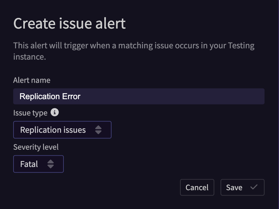 Example replication issue alert setup