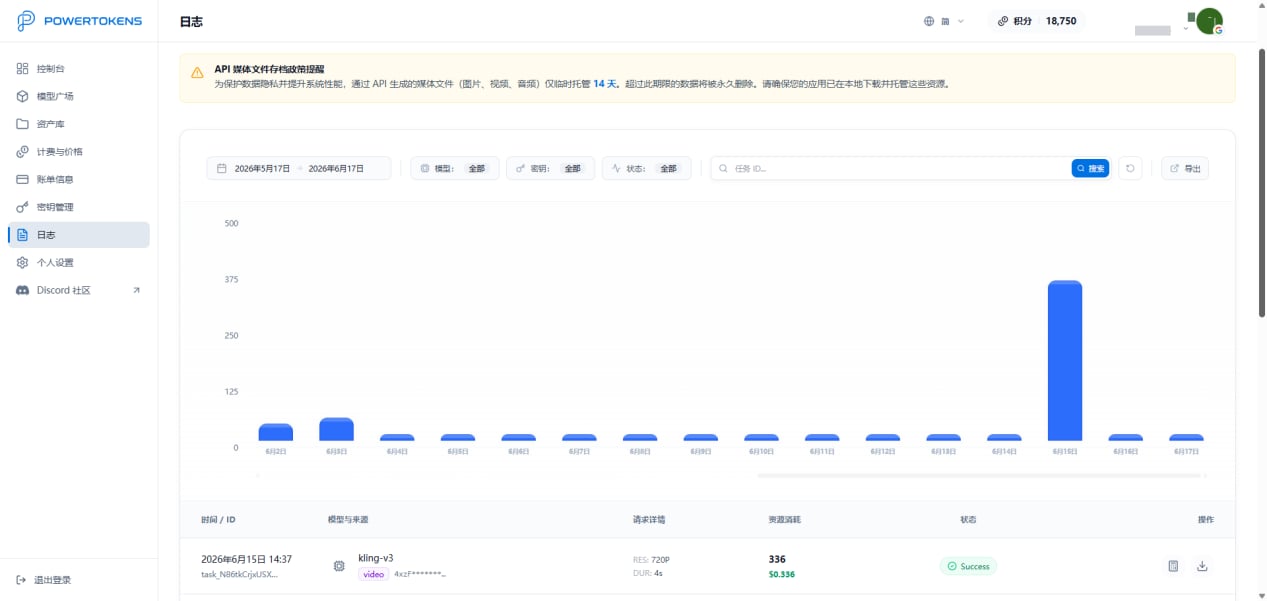 PowerTokens Logs 页面