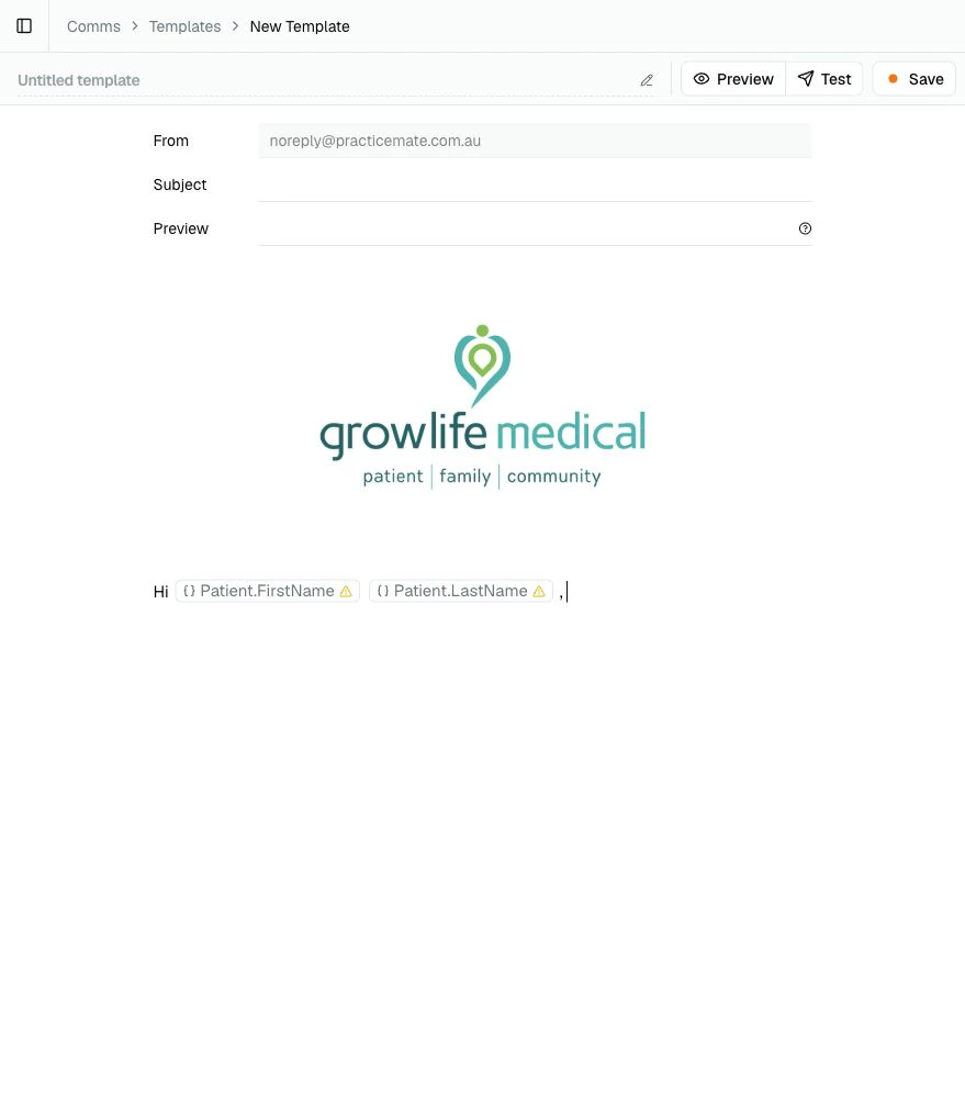 A new Email Template with the Letterhead Component inserted into the Email body.