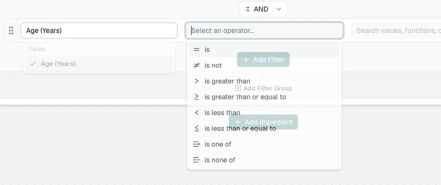 The operator chooser showing is greater than or equal to.