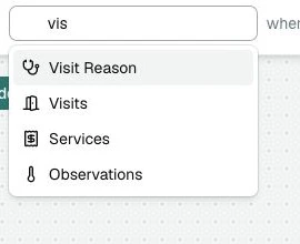 The related table chooser showing Visits.